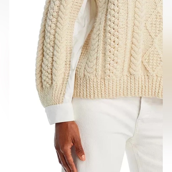 Sea New York Leni WOOL Fisherman Cable Knit Sweater Combo in Cream Size LARGE - Picture 8 of 14